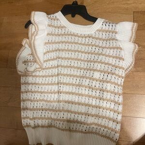 Striped Knit Sweater - White and Tan